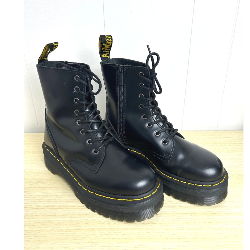 Dr. Martens Jadon III Platform Boots Black Leather Lace Up Zip Womens‎ 9/ mens 8